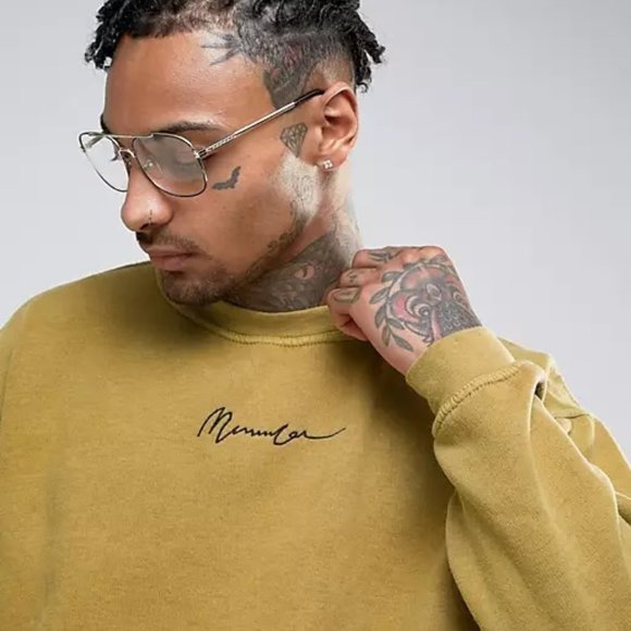 NWOT Mennace Embroidered Logo Sweatshirt In Washed Mustard - Picture 7 of 7